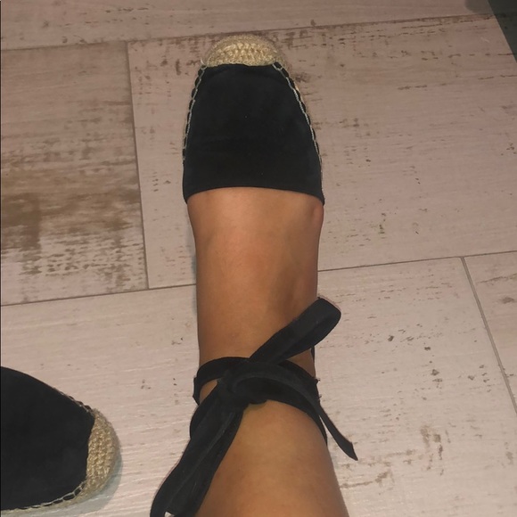 Black ankle wrap espadrille flat sandals - Picture 3 of 5